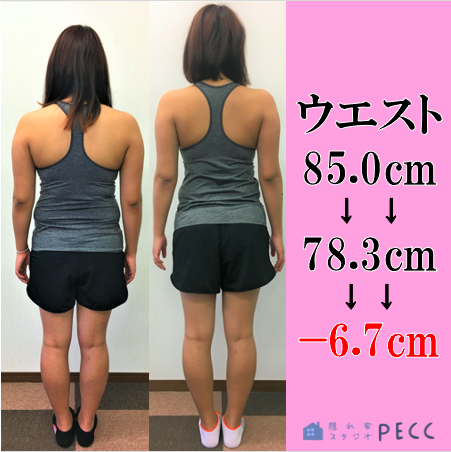 深夜勤務のある医療事務のクライアントさん。
正しい食事の捉え方を変えるだけで、勝手にお菓子が減り、しっかりご飯を食べるようになって、1日10分程度の運動習慣で、2ヶ月8回のトレーニングでの変化。